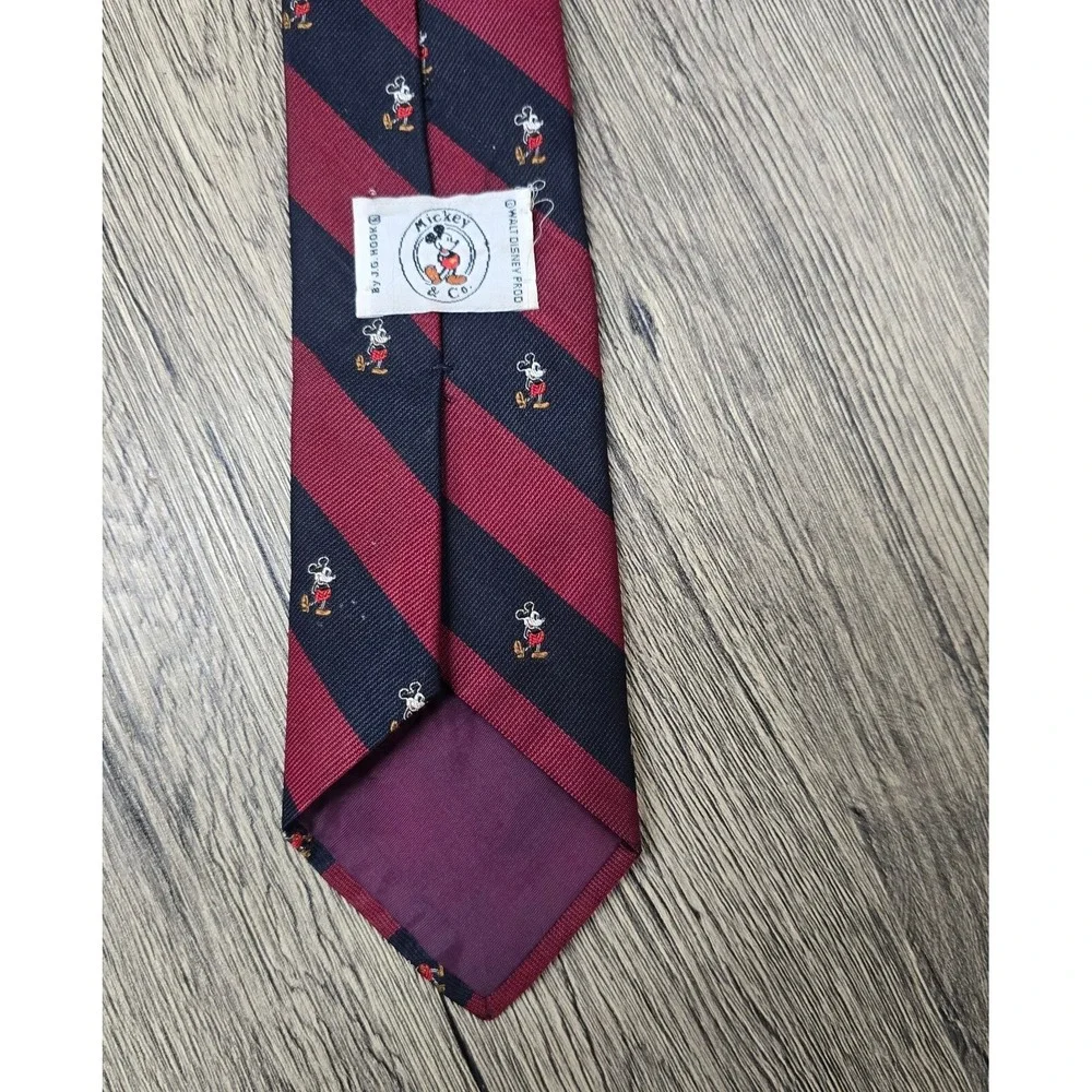 Rare Disney Men's Silk Tie‎ Mickey & Co. Stripped With Embroidered Mickey Mouse